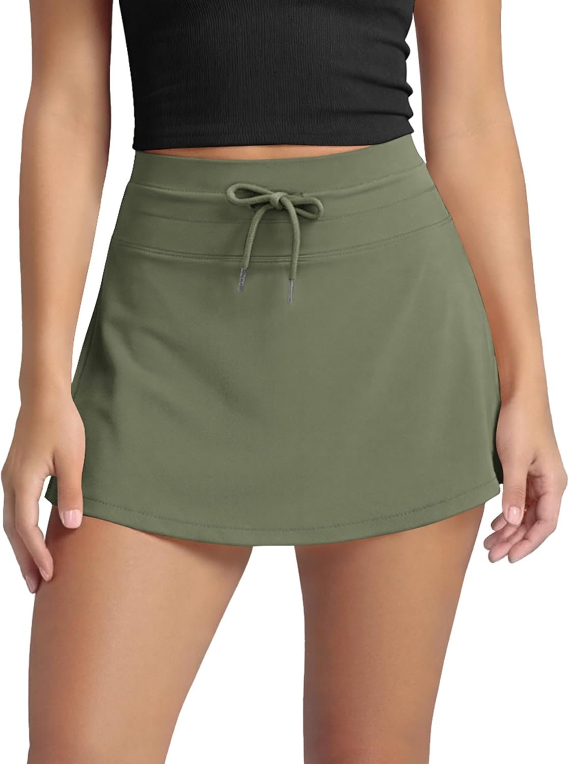 ODODOS Women’s Drawstring Tie Skirts Built-in Shorts Athletic Golf Tennis Skorts with Ball Pocket