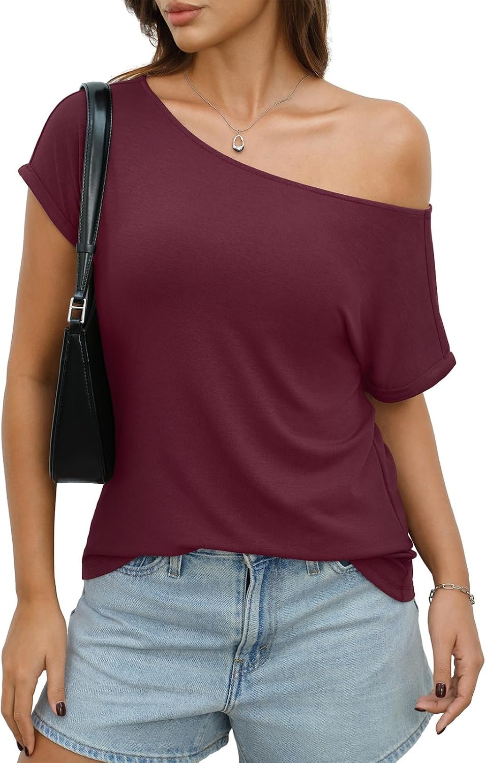EasyGala Womens Off Shoulder Tops Sexy Short Sleeve Shirts Loose Summer Tee