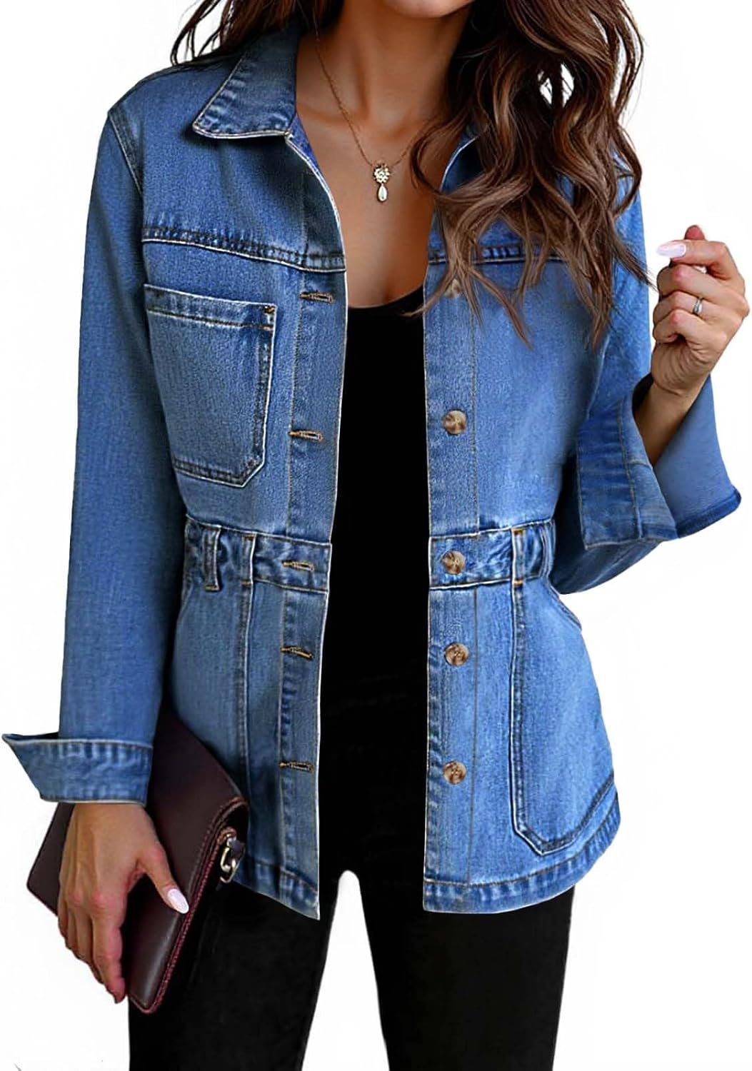 Tankaneo Womens Denim Jacket Distressed Jean Jacket Oversized Shacket | Button Down Front, Side Pockets, Fall And Spring, Trendy Shacket, Durable Cotton