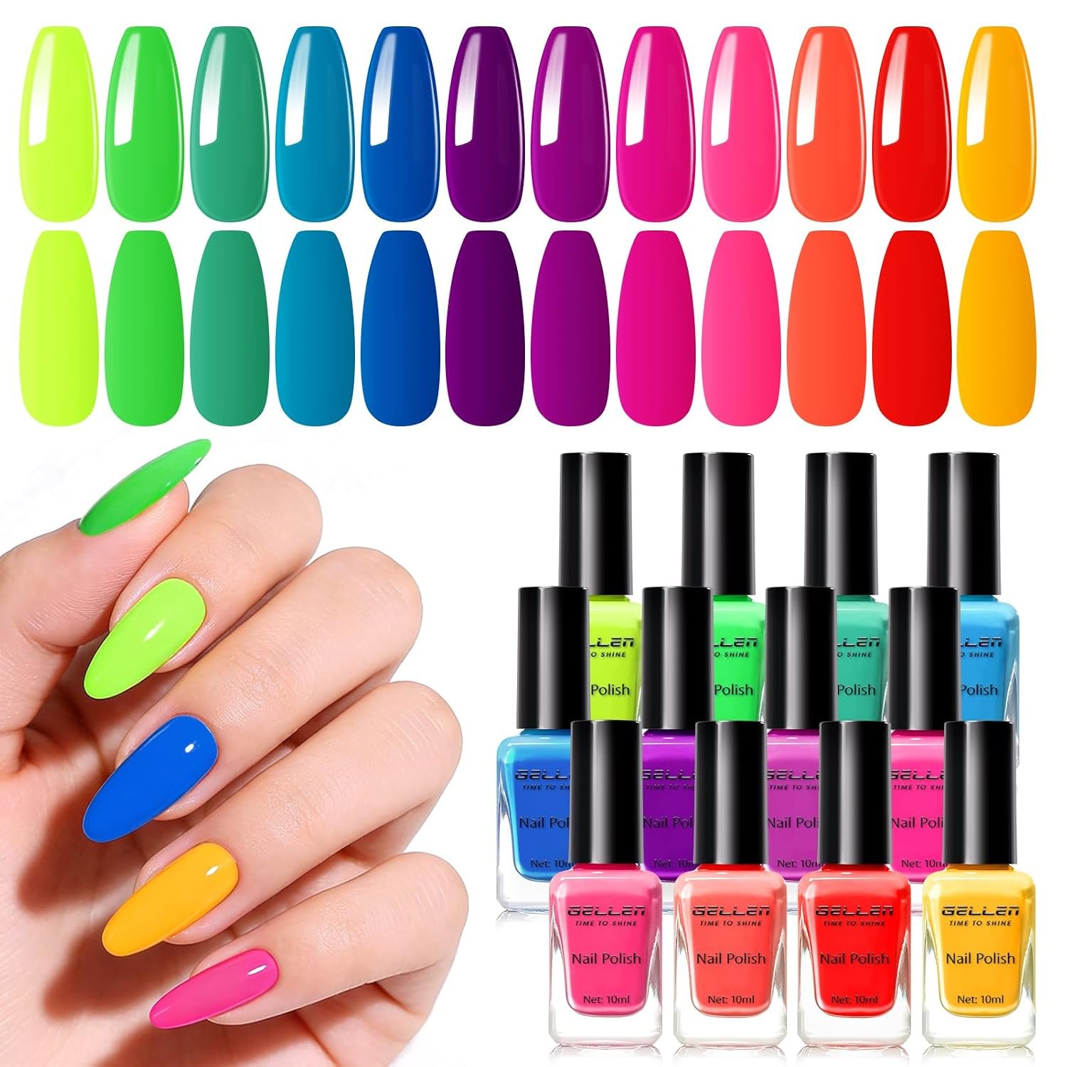 GELLEN Neon Nail Polish Set 12 Colors, Quick Dry Regular Nail Lacquer Kit