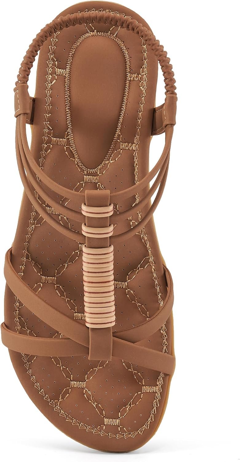 Alicegana Comfortable Gladiator Sandals for Women: Casual Walking Strappy Sandals with Cushion Footbed – Summer Dressy Flat Sandals