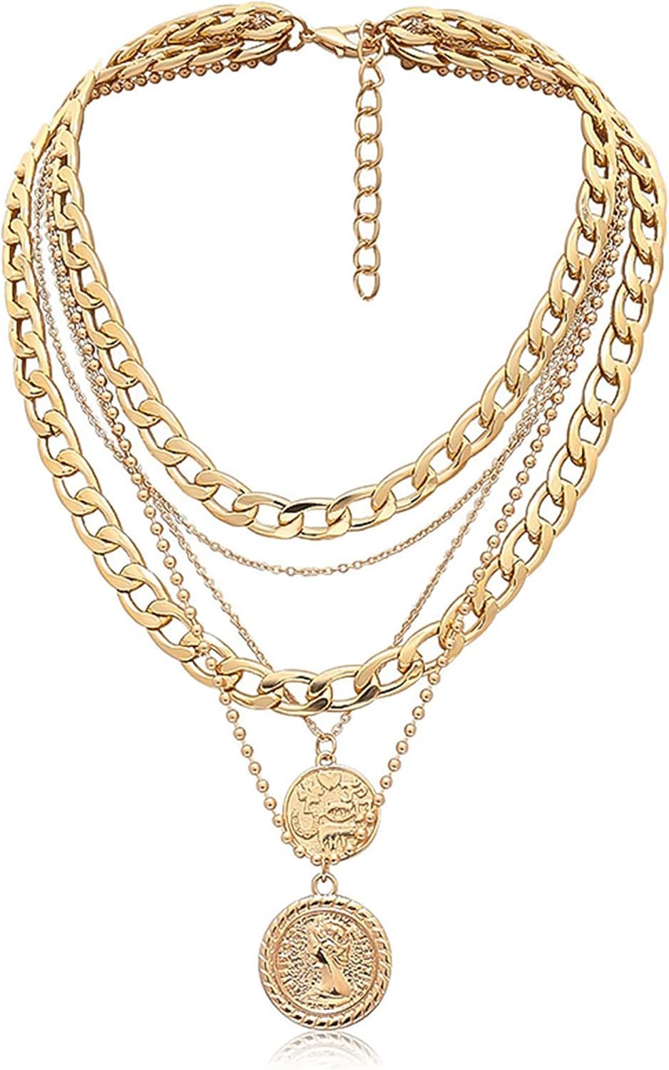 MJartoria Layered Necklaces for Women Trendy Retro Coin Pendant