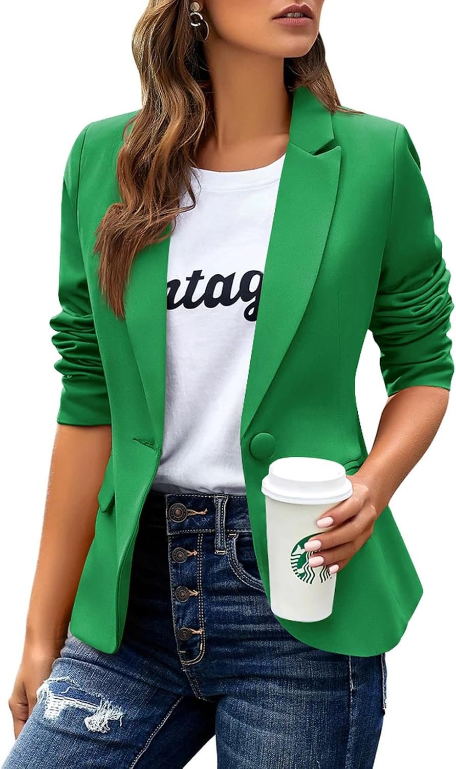 huatandis Women’s Business Casual Blazer Notched Lapel Work Suit Jacket