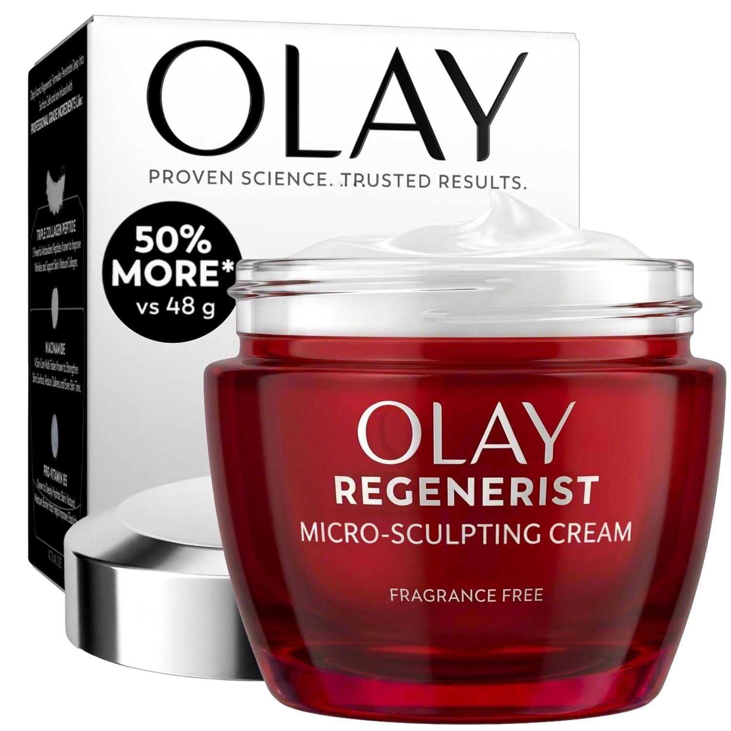 Olay Face Moisturizer, Regenerist Micro-Sculpting Cream for Women, Fragrance-Free – Anti-Aging, Anti-Wrinkle, Firming Skin Care – Triple Collagen Cream, Peptide, Hyaluronic Acid, Niacinamide, 2.6oz