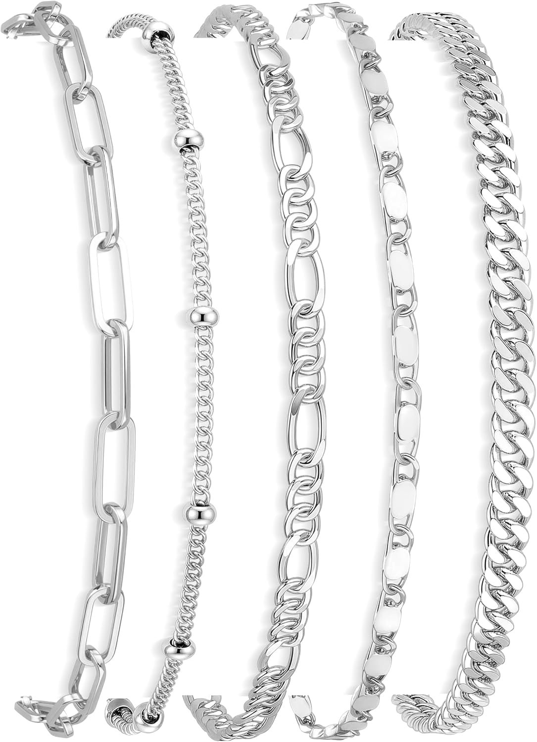 Ankle Bracelets for Women Waterproof, 14k Gold Plated Jewelry Set Layered Cuban Figaro Link Chain Anklets Set Gold Anklets Summer Boho Beach Jewelry Gift Adjustable Size
