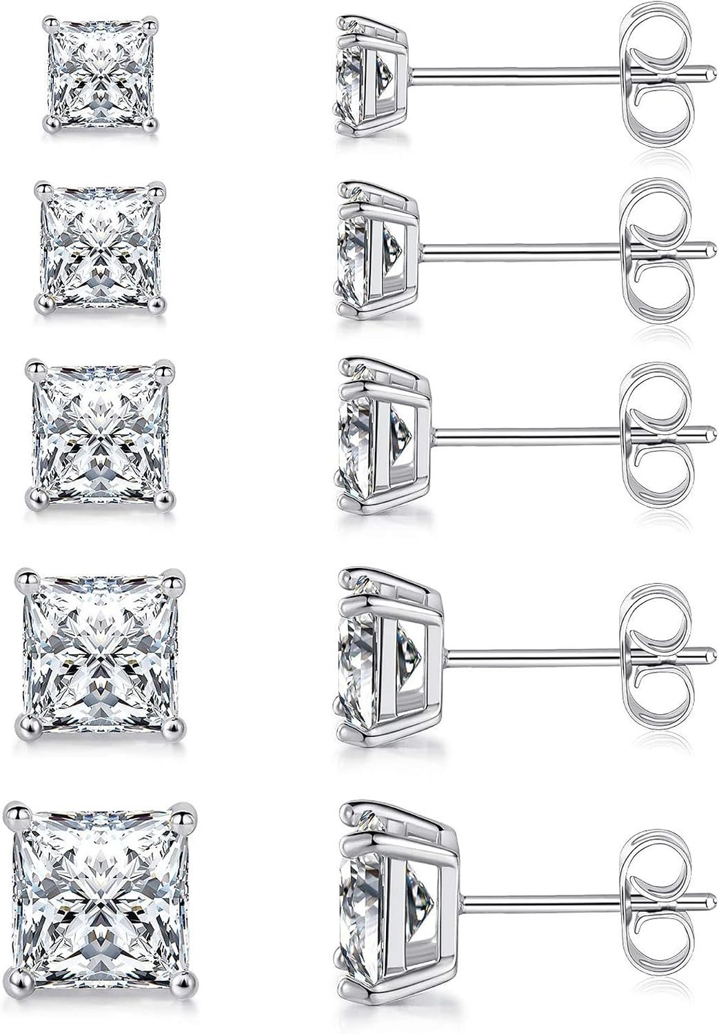 MDFUN Stud Earrings for Women,18K Gold Plated CZ Set of 5