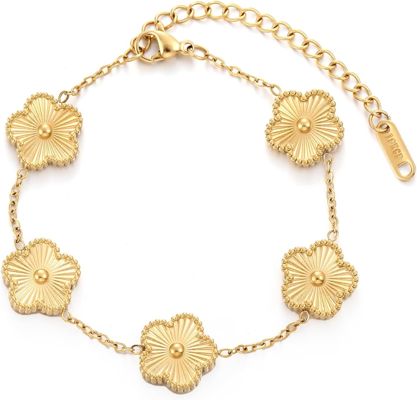 TICVSS Four Leaf Clover Bracelet for Women 18K Gold Plated Stainless Steel Lucky 4 Leaf Gold Link Bracelet Jewelry Gift for Women