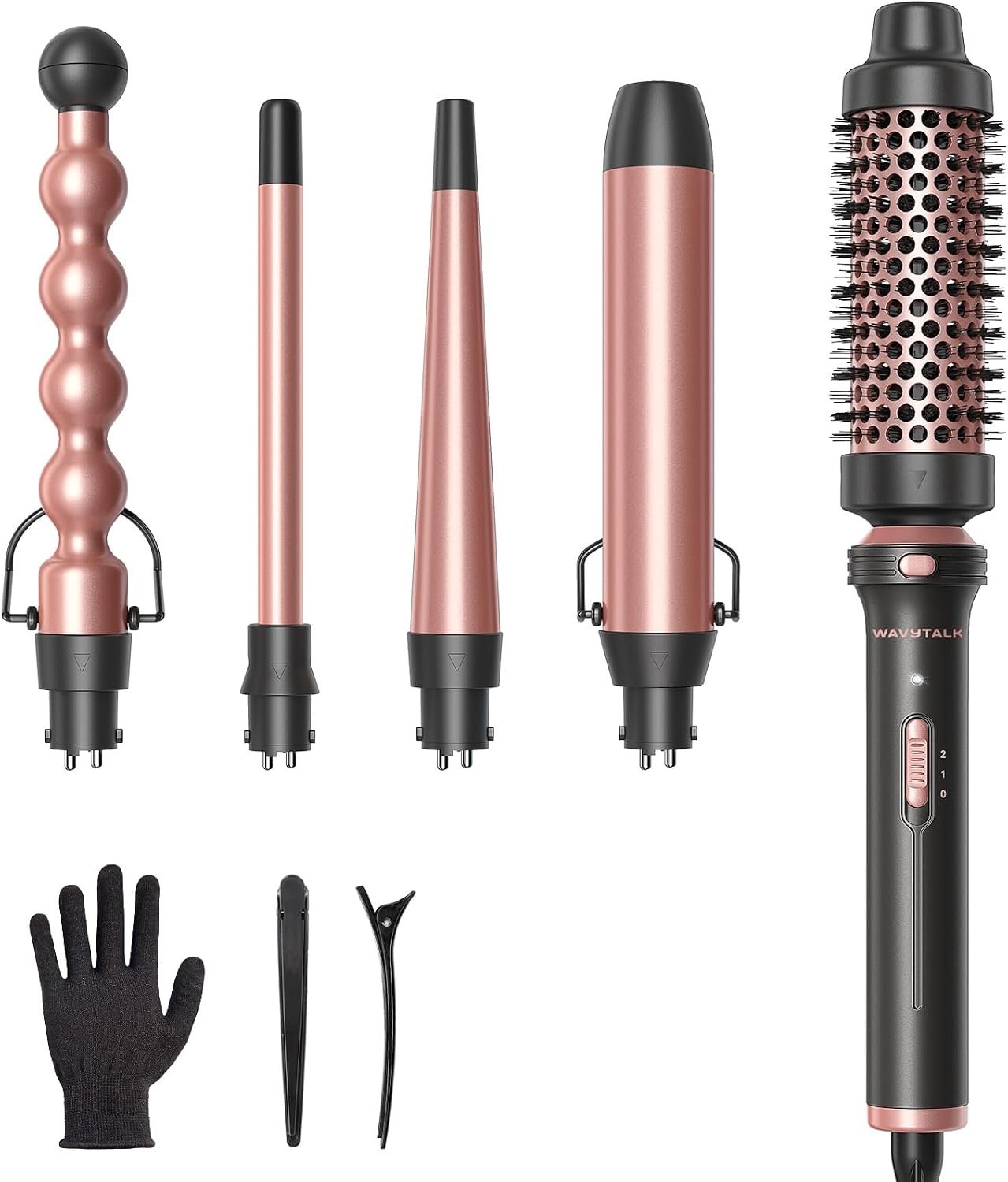 Wavytalk 5 in 1 Curling Wand Set with Thermal Brush & 0.5″-1.25″ Barrels