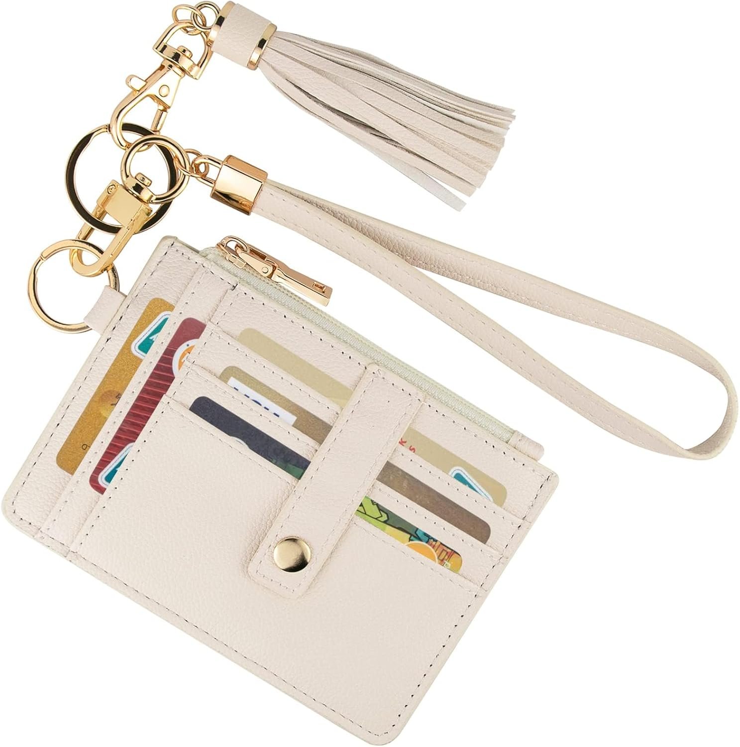 KNGITRYI Small Wristlet Wallets for Women RFID Credit Card Holder Wallet Keychain Wristlet Wallet Credit Card Wallets for Women (Beige)