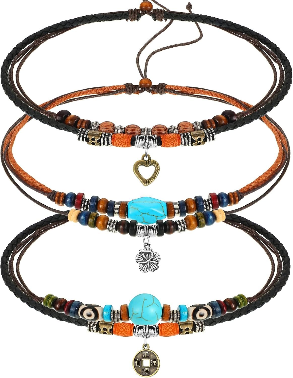 JenPen 3 Pcs Boho Choker Necklaces for Women Western Layered Wood Beads