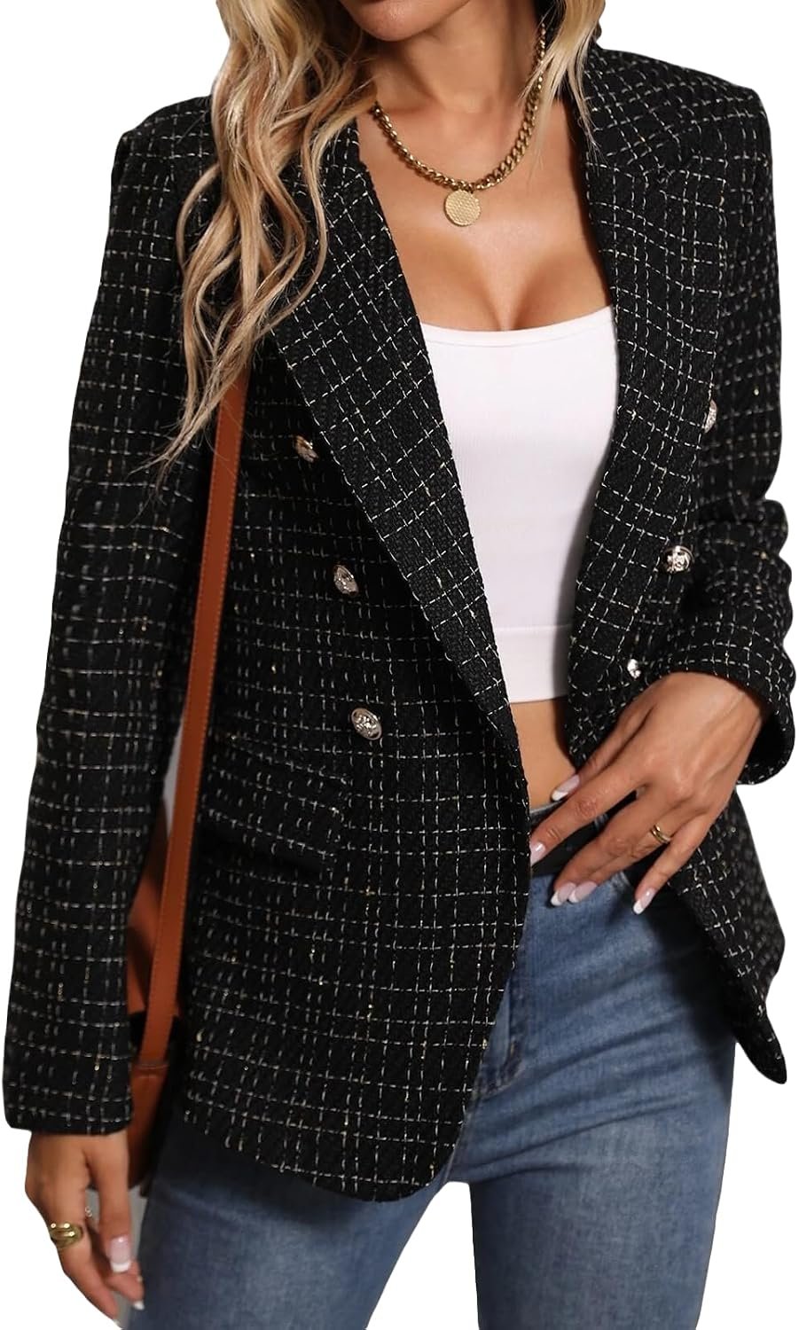 Mina Self 2026 Women’s Fall Tweed Plaid Blazer Business Casual Work Jacket