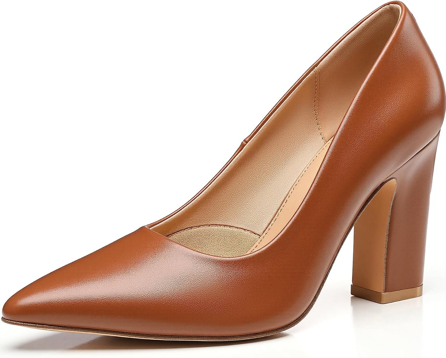 Trary Heels for Women Closed Pointed Toe Chunky Pumps Shoes Women Block High Heels Comfortable Slip-On Dress Office Party Wedding Shoes 3.54″ Heel