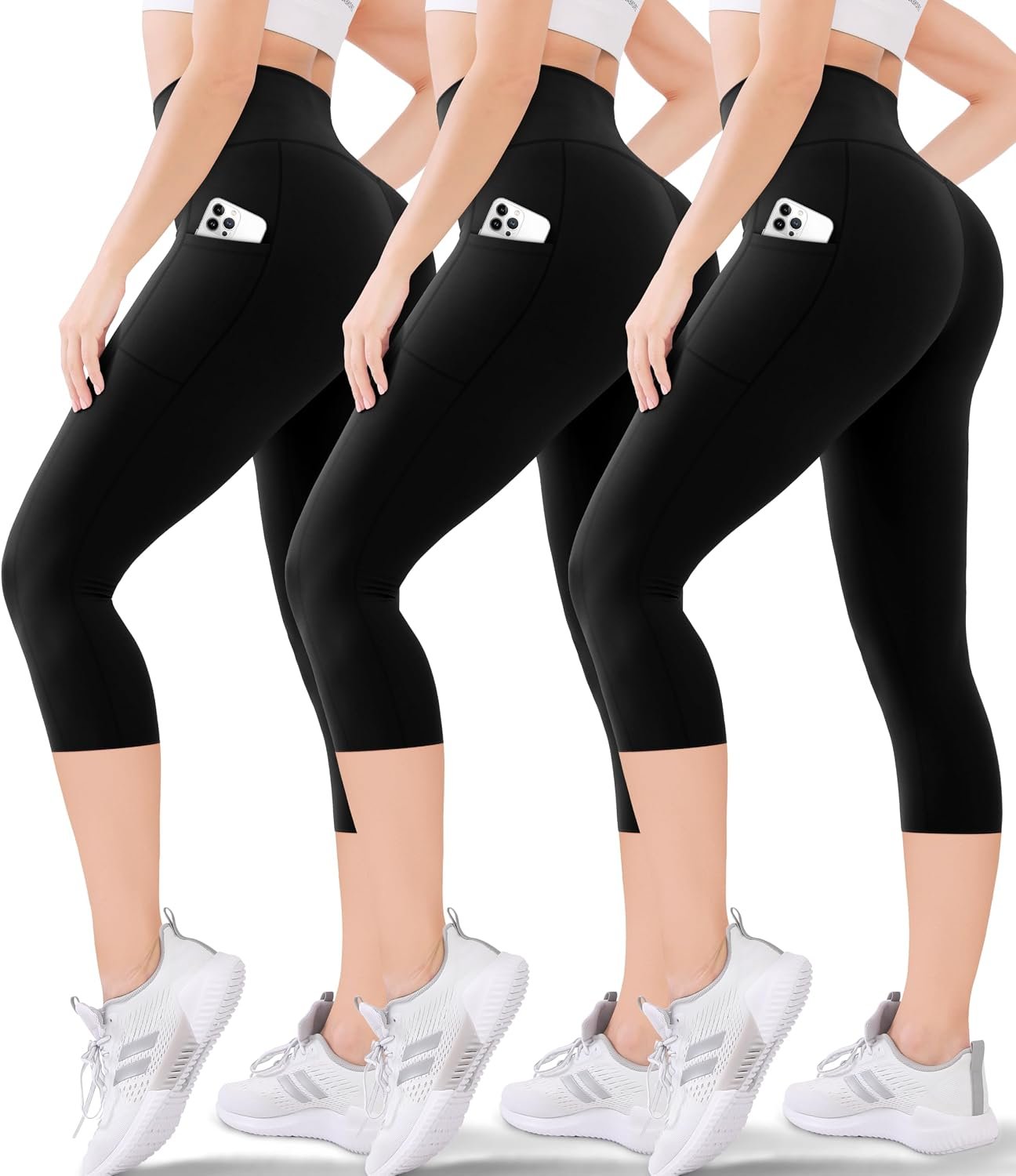 Blisset Women’s High Waisted Capri Buttery Soft Tummy Control No See Through Workout Athletic Running Yoga Cycling