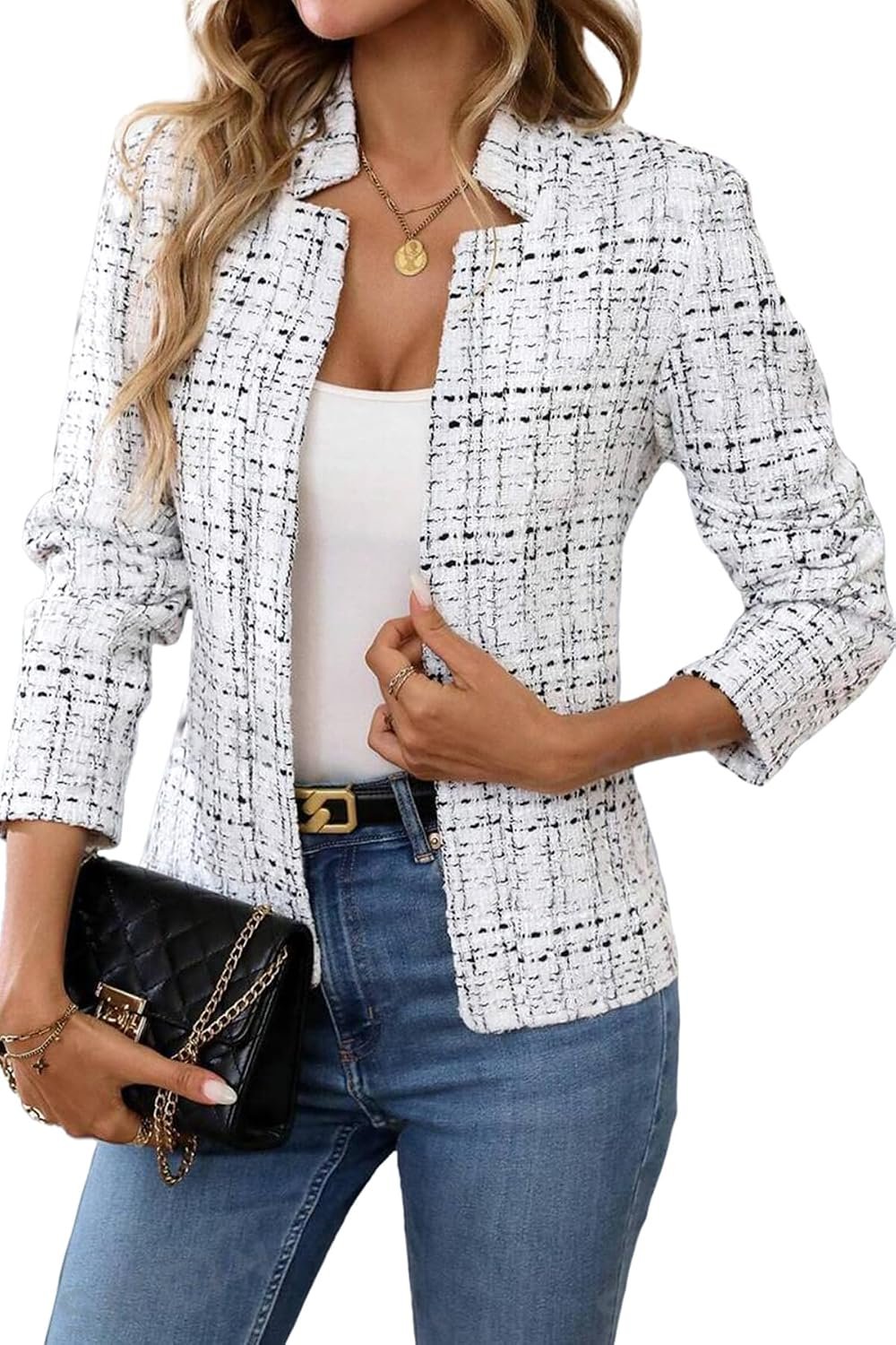 ELLEVEN Womens’ Tweed Open Front Blazer