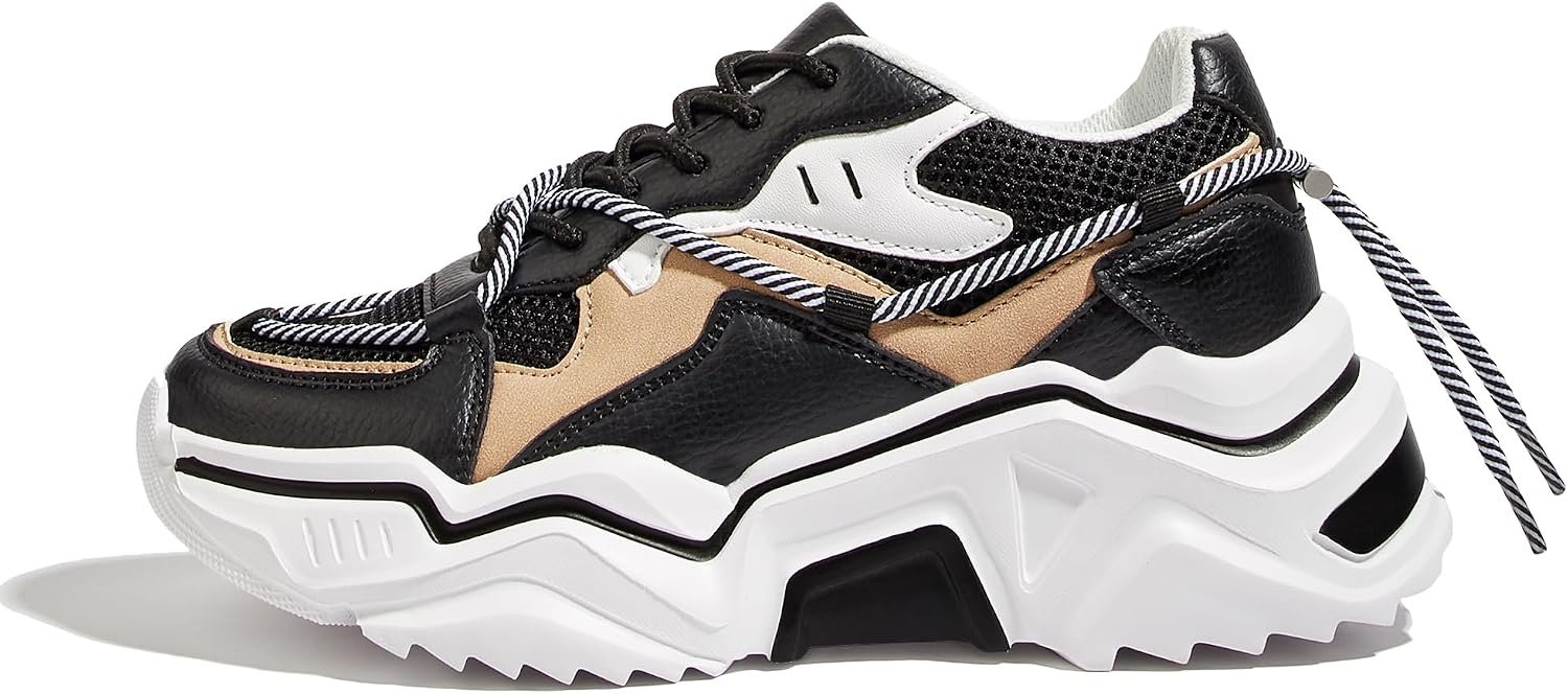 LUCKY STEP Women’s Platform Fashion Chunky Dad Sneakers | Colorful | Retro Colorblock | Stylish Cute | Lace-Up Walking Shoes | Anti-Slip