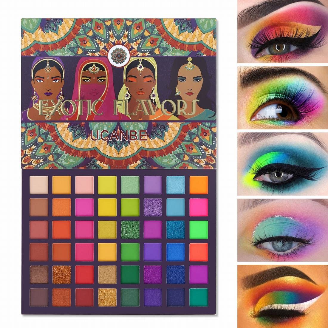 UCANBE EXOTIC FLAVORS Neon Eyeshadow Makeup Palette – 48 Colorful High Pigmented – Rainbow Matte Shimmer Glitter Eye Shadow Make Up Pallet Gift Set