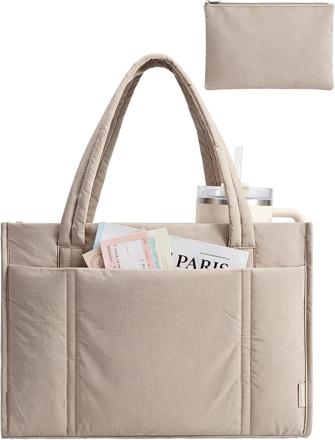 BAGSMART Puffer Tote Bag for Women, 21L/26L Work Tote Shoulder Handbag | M Size: 21L Tote with Pouch & Tumbler Pocket, L Size:26L Tote w/ 7.5L Insulated, Fits 15.6″ Laptop, for Teacher/Nurse/Office