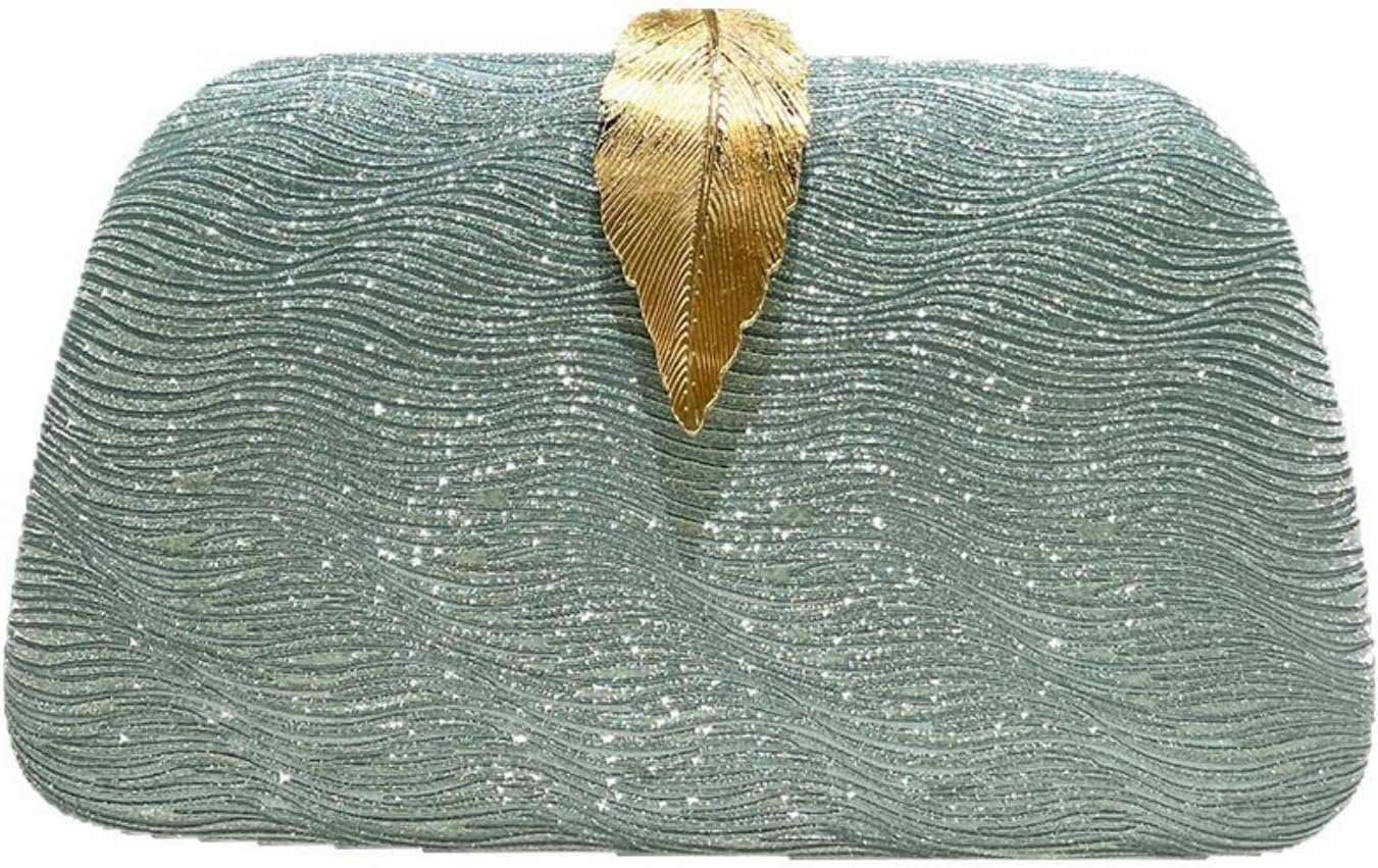 Evening Bag, Women Handbag, Banquet Bag, Dinner Clutch With Metallic Leaves Clasp