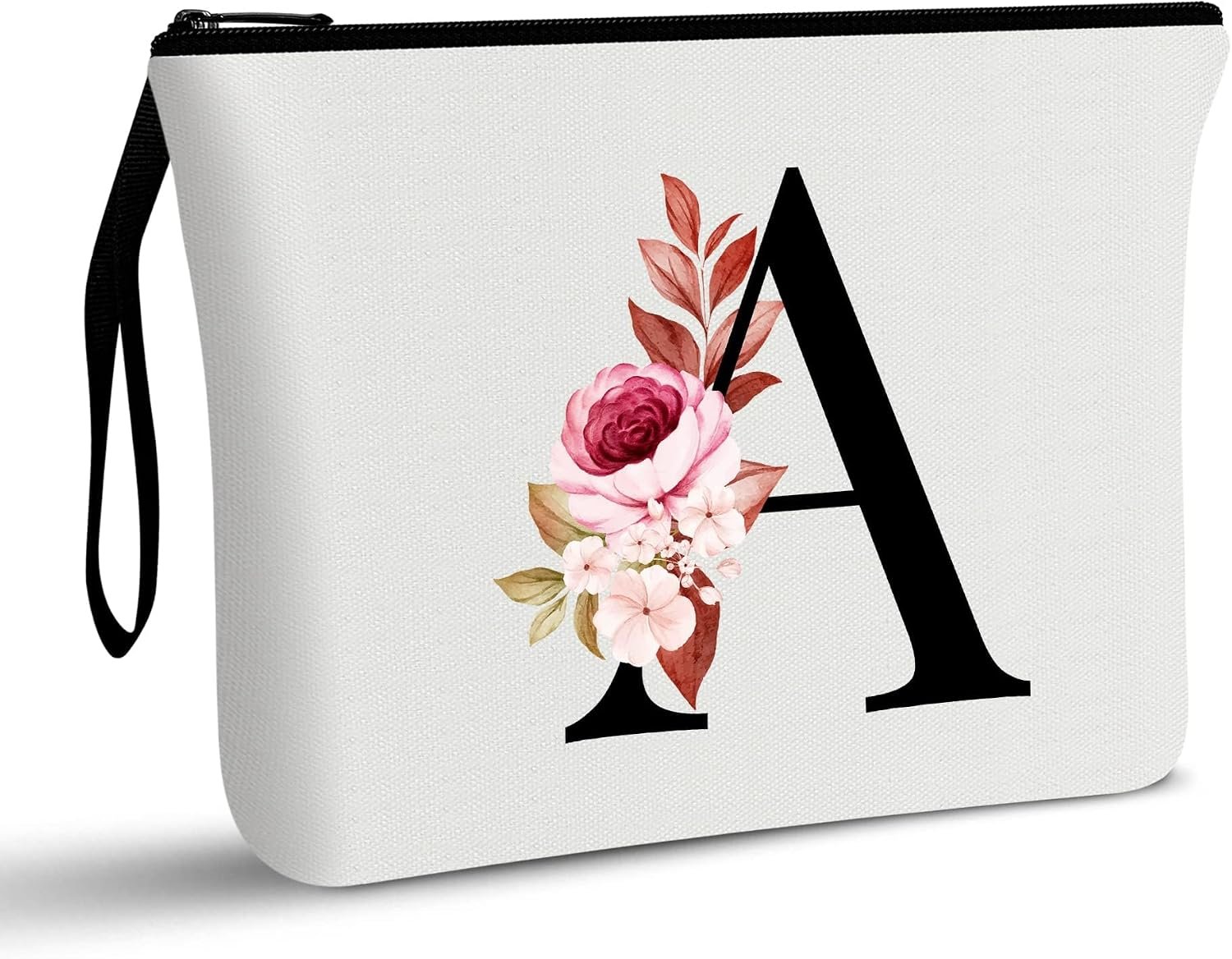 Vavabox A-Z Personalized Makeup Bag, Birthday Gifts for Women Mom, Gifts for Best Friend, Bride Bridesmaid Cosmetic bag (A, 01-White)