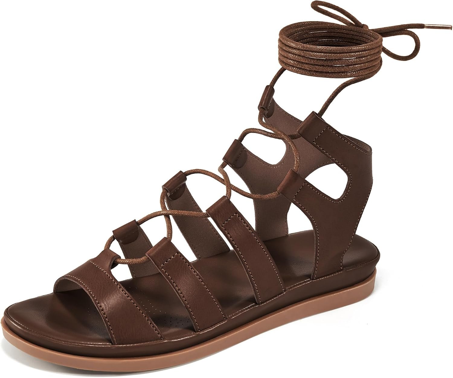 HARENCE Summer Flat Sandals for Women: Comfortable Strappy Cross Lace Up Gladiator Flats Shoes Dressy Casual Non Slip Walking Sandal