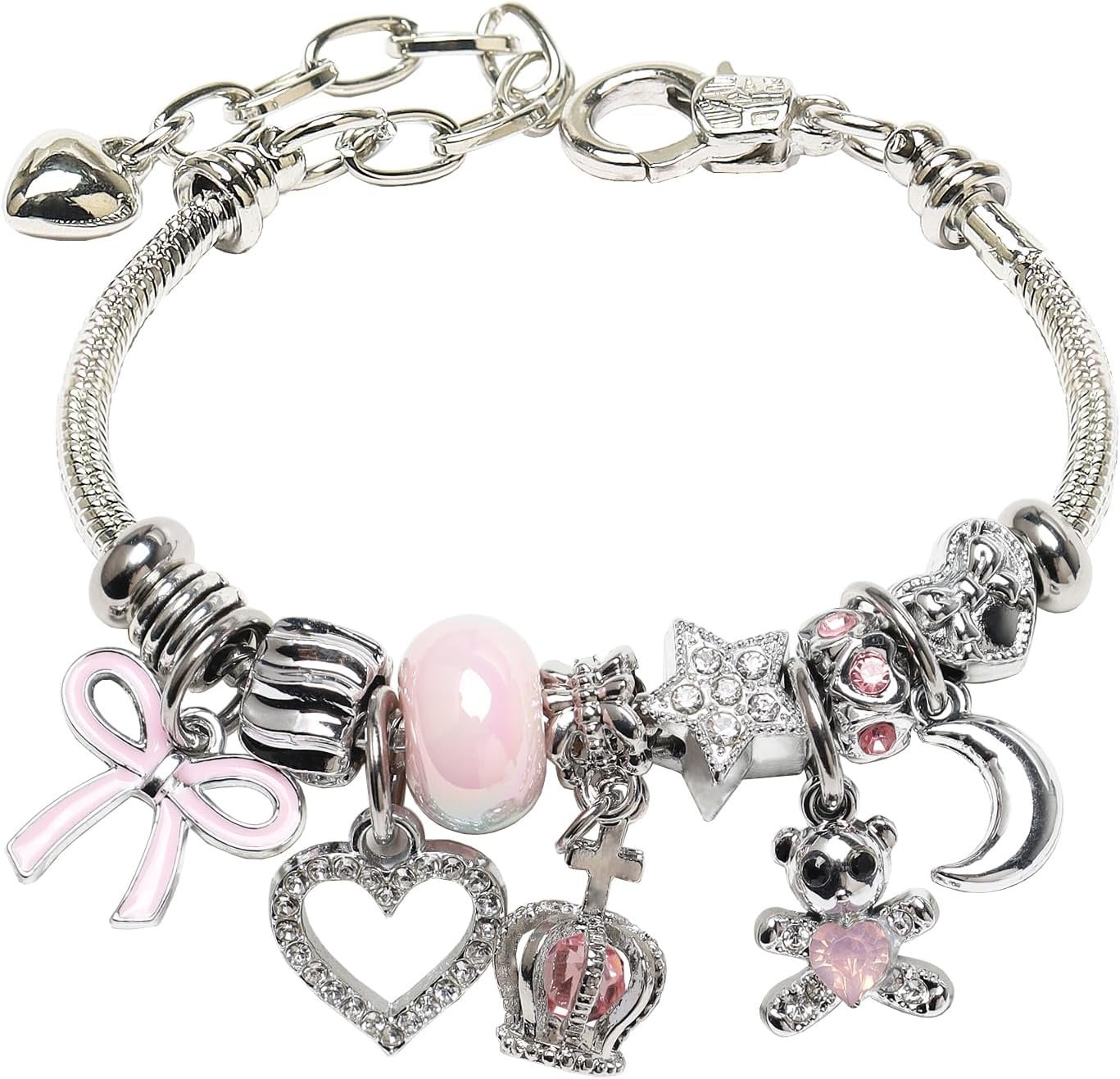DS Charm Bracelets for Girls Adjustable Silver Stainless Steel Gift Box