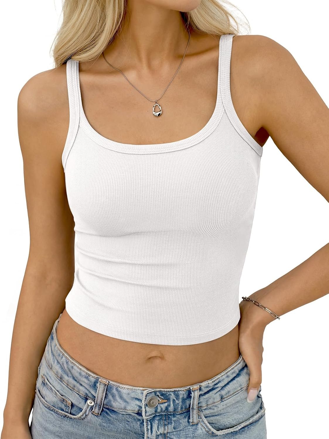 EasyGala Womens Ribbed Crop Tank Tops Spaghetti Strap Scoop Neck Camisole