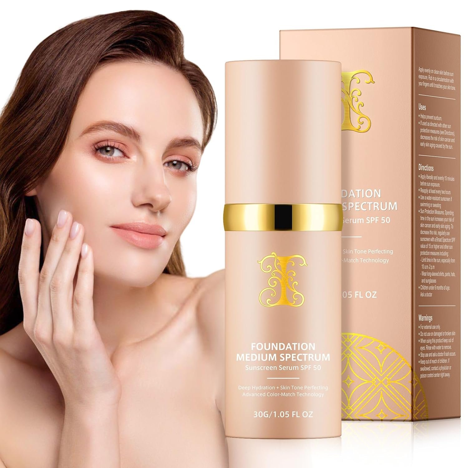 Colour Changing Foundation Liquid 4 in 1, Foundation for Older Women, Hydrating Longwearing & Waterproof Concealer, SPF 50+ Makeup Base Nude Face, Foundation Medium Spectrum for all Skin