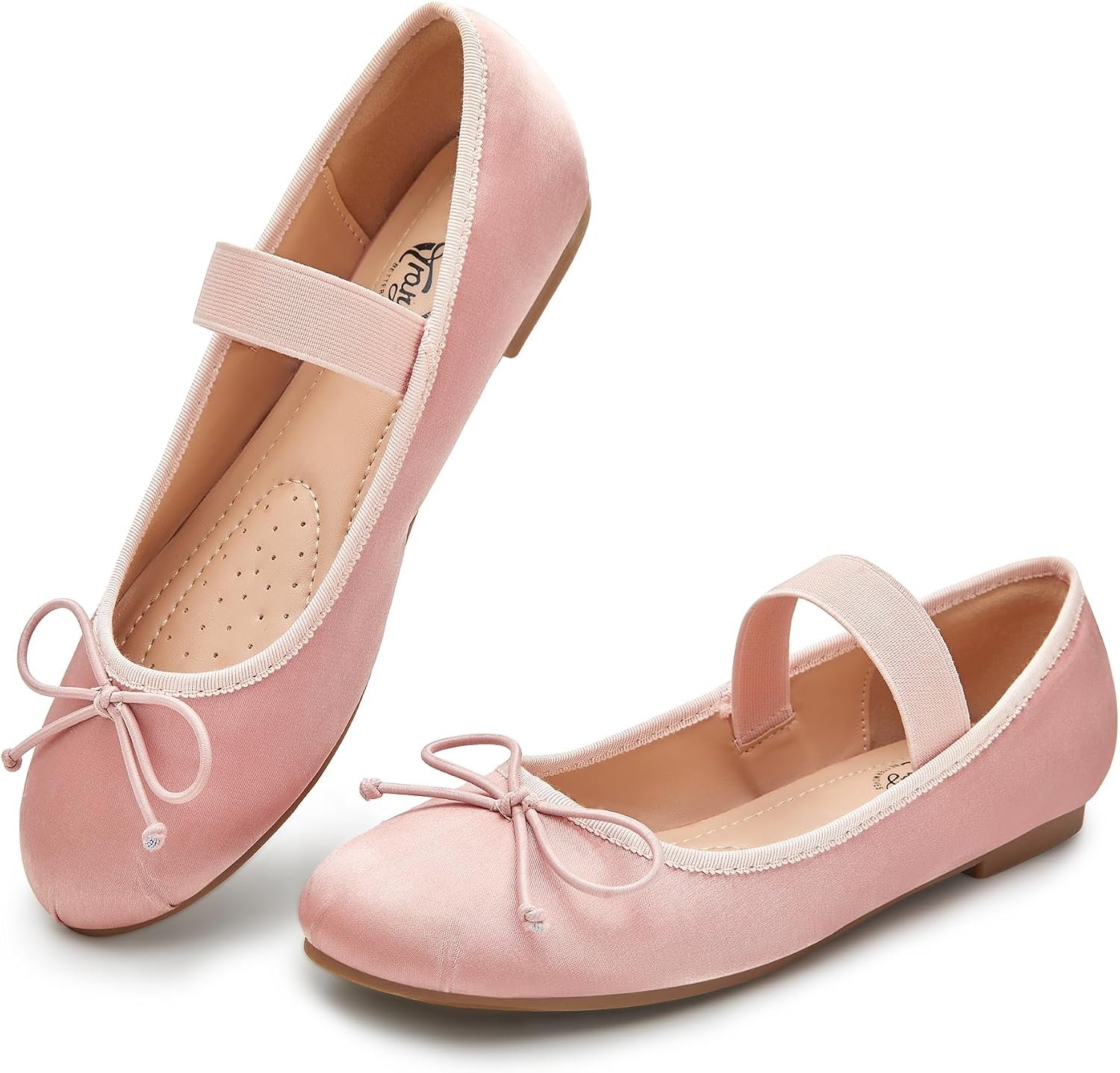 Trary Flats for Women Closed Round Toe Ballet Flats Mary Jane Shoes Women with Elastic Strap Cute Bowknot Comfortable Dress Shoes for All-Year Daily Work Casual Wear