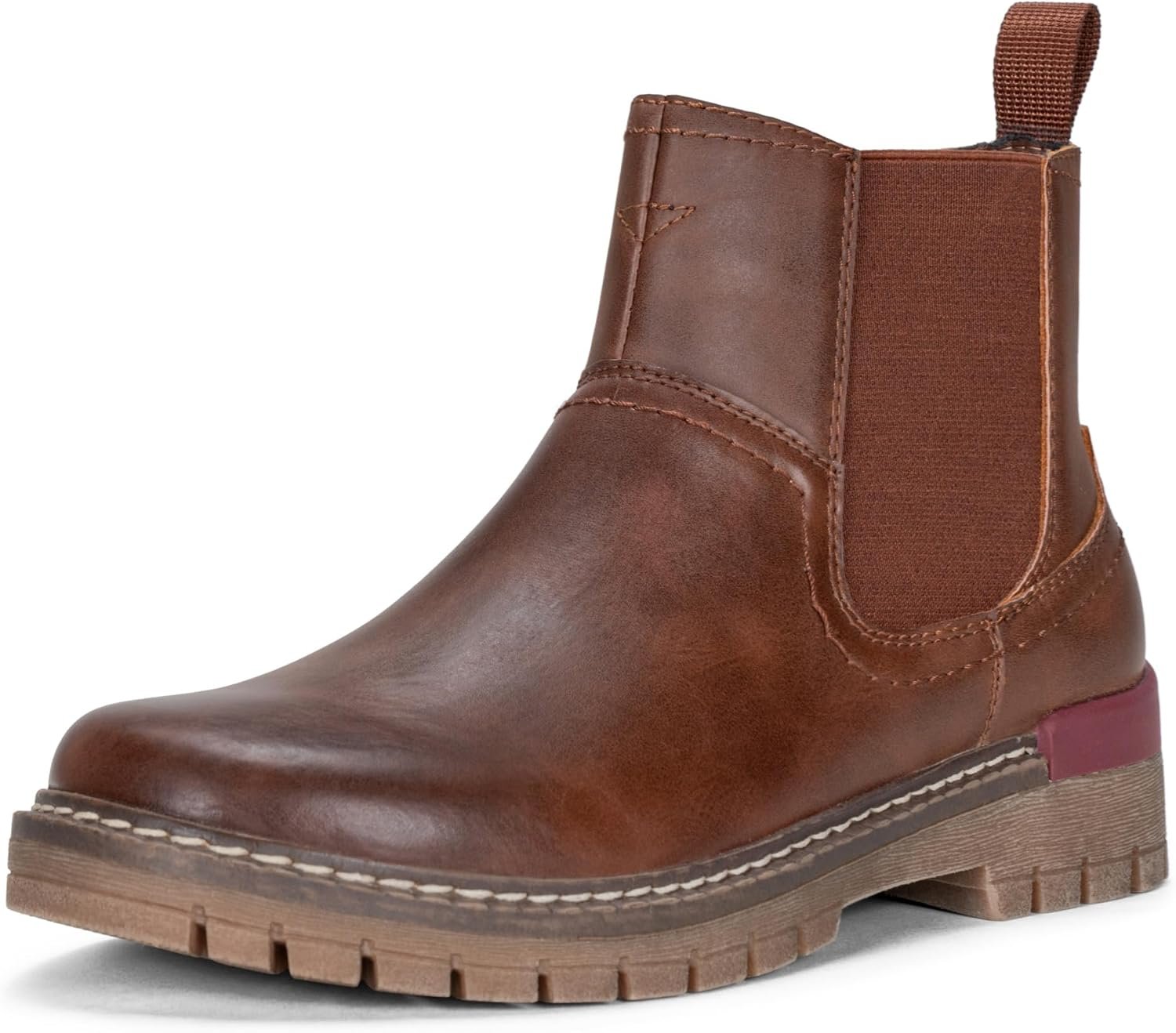 Vepose Women’s Chelsea Boots, Pull-On Lug Sole Low Heel Ankle Booties