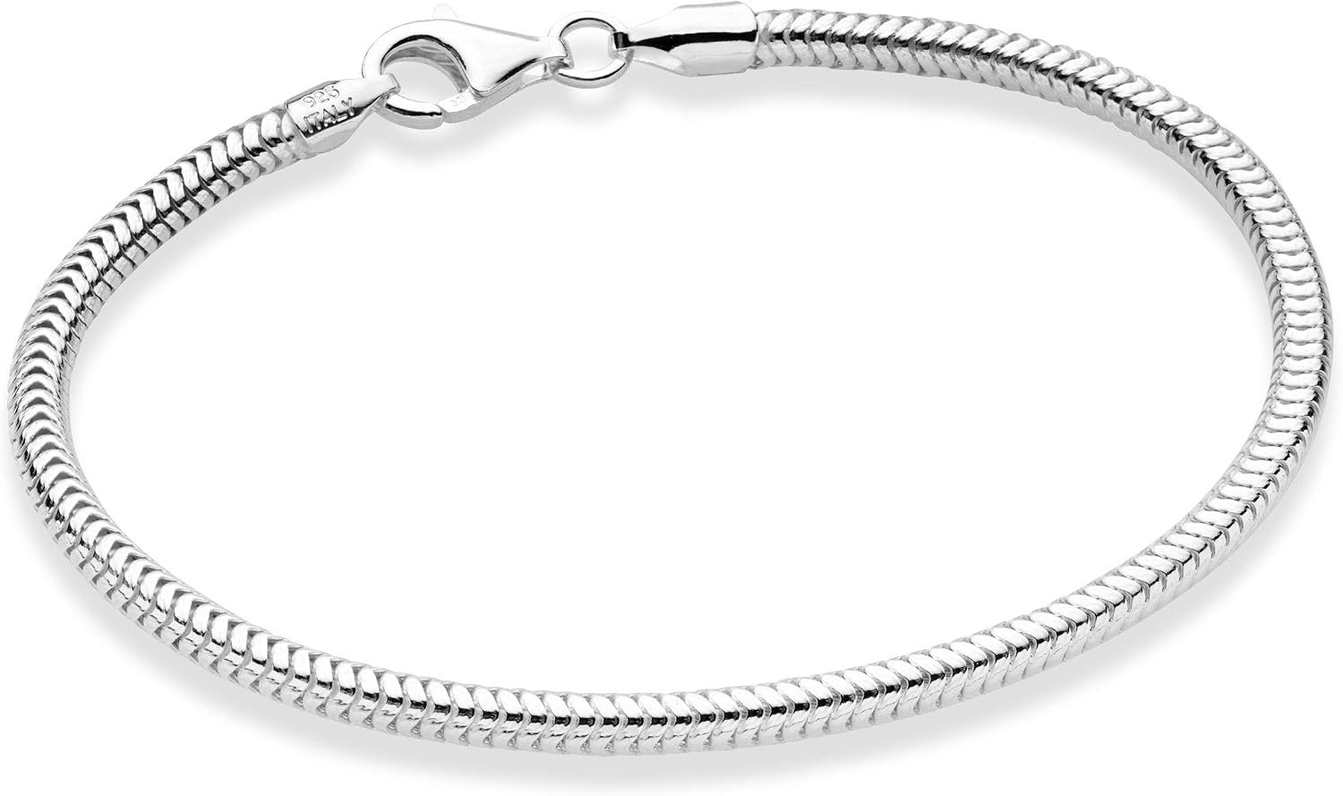 Miabella Italian Solid 3mm Snake Chain Bracelet for Women Men, Made in Italy