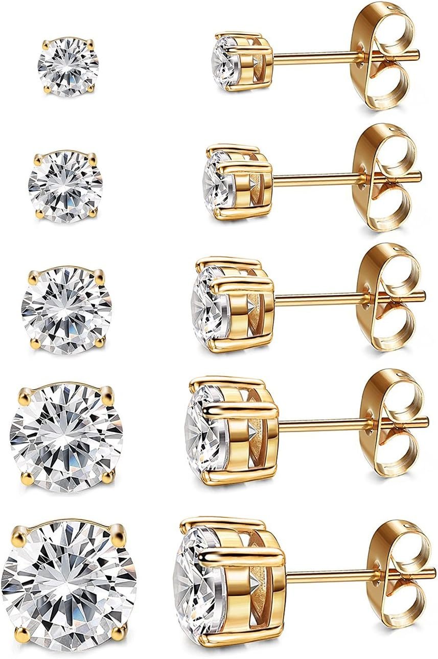 Kainier Women’s 14K Gold Plated CZ Stud Earrings Hypoallergenic studs