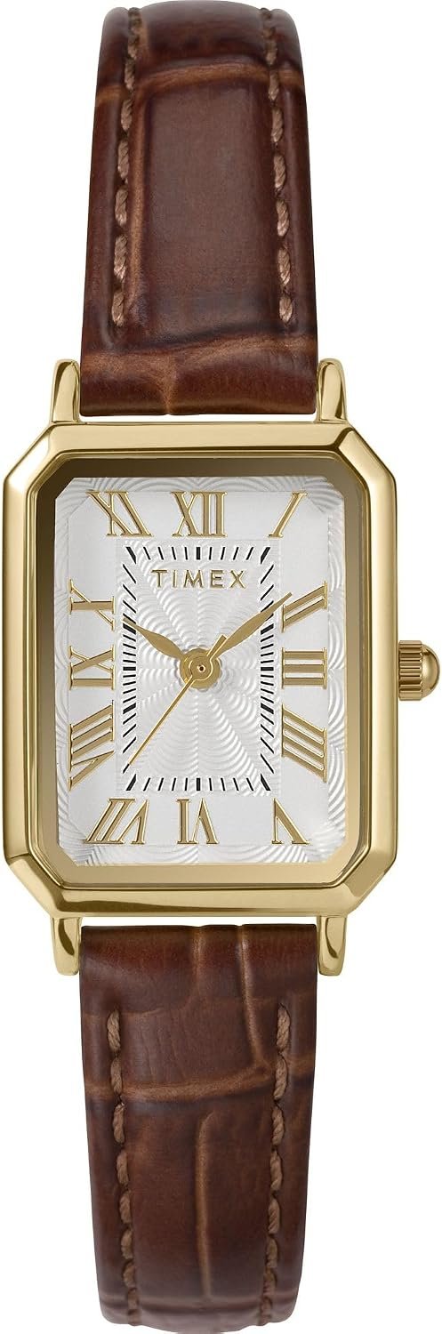Timex Women’s Dress 21mm Watch – Black Strap White Dial Silver-Tone Case