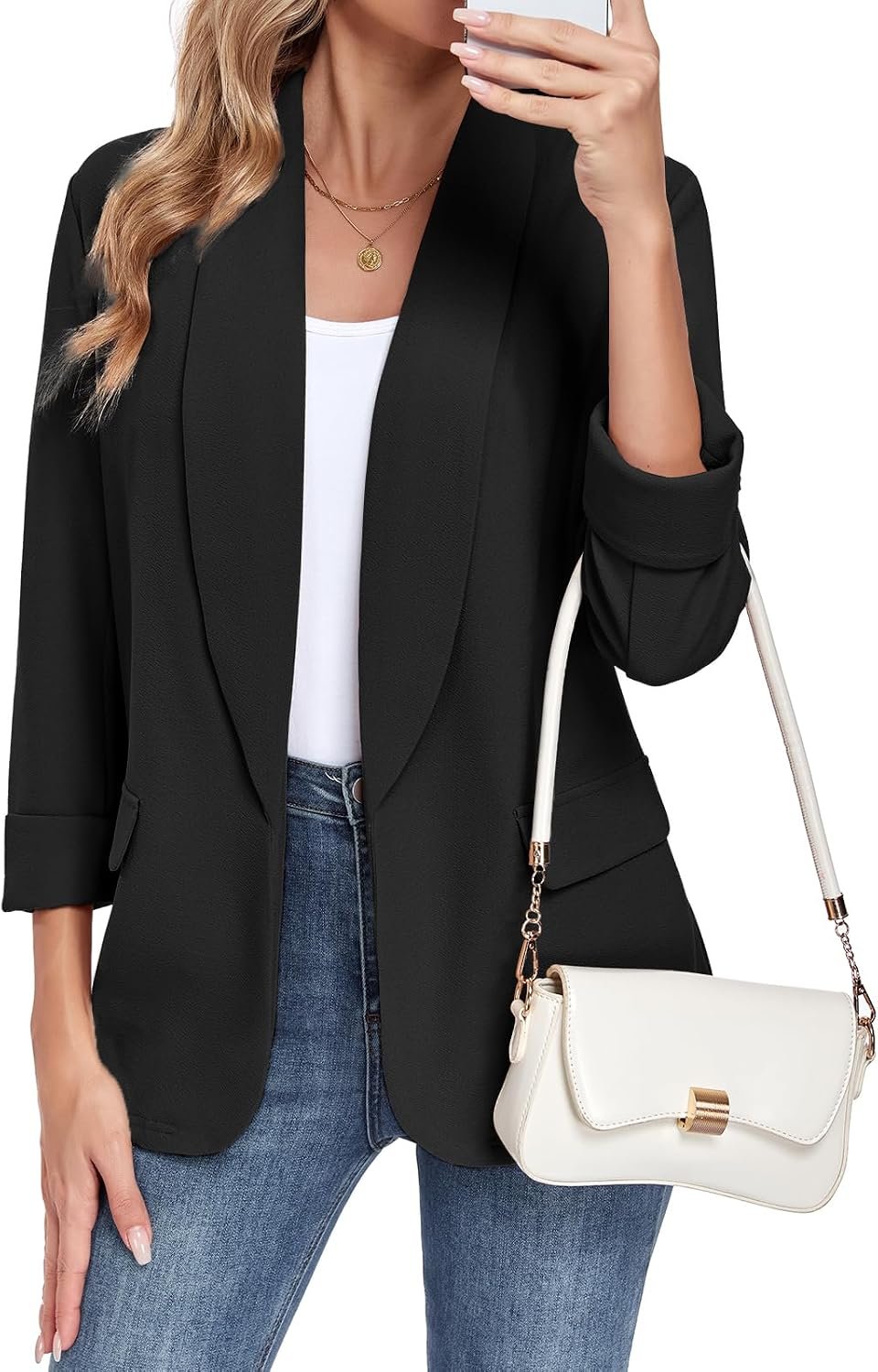 Womens Classic Blazer Lapel Business Casual Long Sleeve Work Suit Jackets