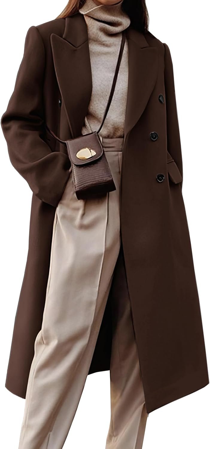IDEALSANXUN Womens Long Wool Coats Fall Winter Double Breasted Trench Coat Peacoat