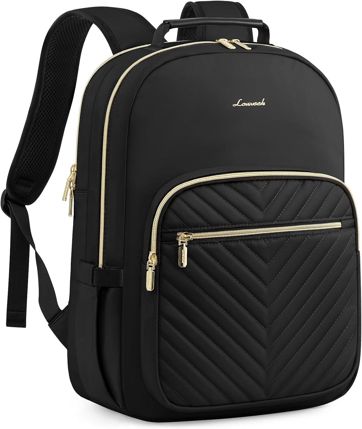 LOVEVOOK Laptop Backpack Purse for Women, Work Travel Computer Bags, College School Backpack for Student Girl, Quilted Casual Daypack with USB Port, Fit 15.6 Inch Laptop, Black