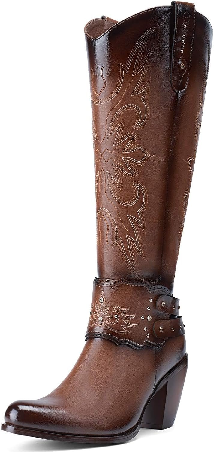 Rollda Cowboy Boots for Women, Cowgirl Boots Knee High