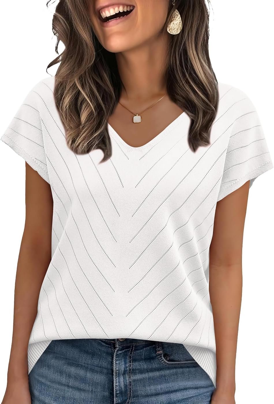 WIHOLL Short Sleeve Sweater for Women V Neck Trendy Summer Tops 2026 Beach Vacation Clothes Travel Business Casual Outfits
