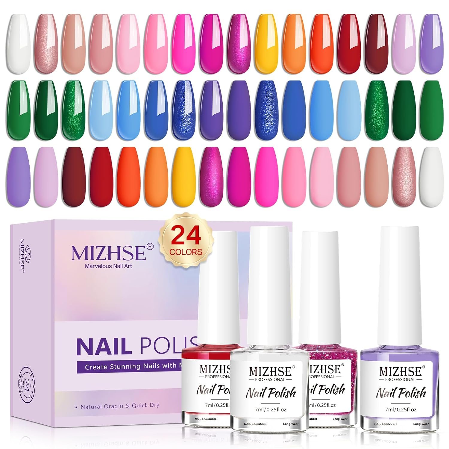 MIZHSE Quick Dry Nail Polish Set, 24 Colors Regular Nail Polish Non Gel