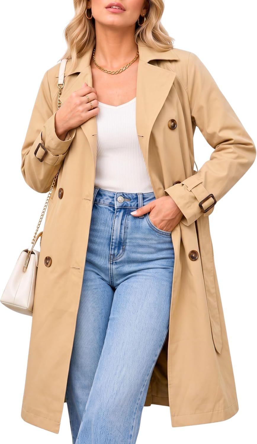 Steve Madden Women’s Long Oversized Lapel Trench Coat, Fall Trench Jacket