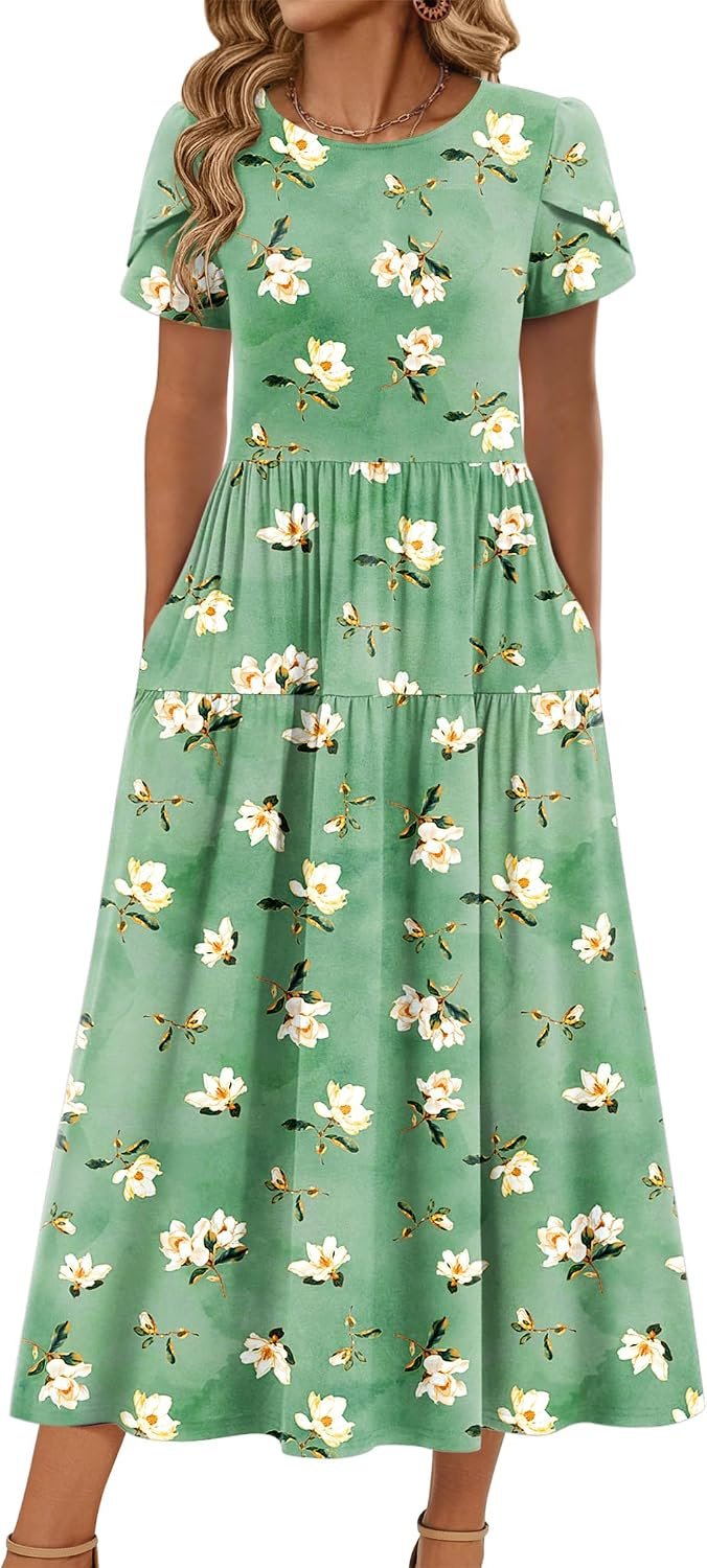 Zeagoo Summer Dresses for Women 2026 Maxi Bohemian Short Sleeve Long Dress
