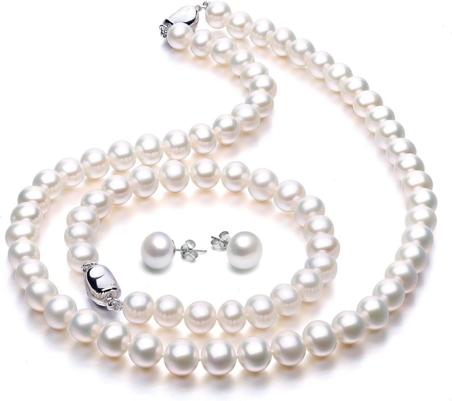 VIKI LYNN Freshwater Cultured Pearl Necklace Set Includes Stunning Bracelet and Stud Earrings Jewelry for Women Gift for Mother’s Day, Anniversary, Birthday, Wedding