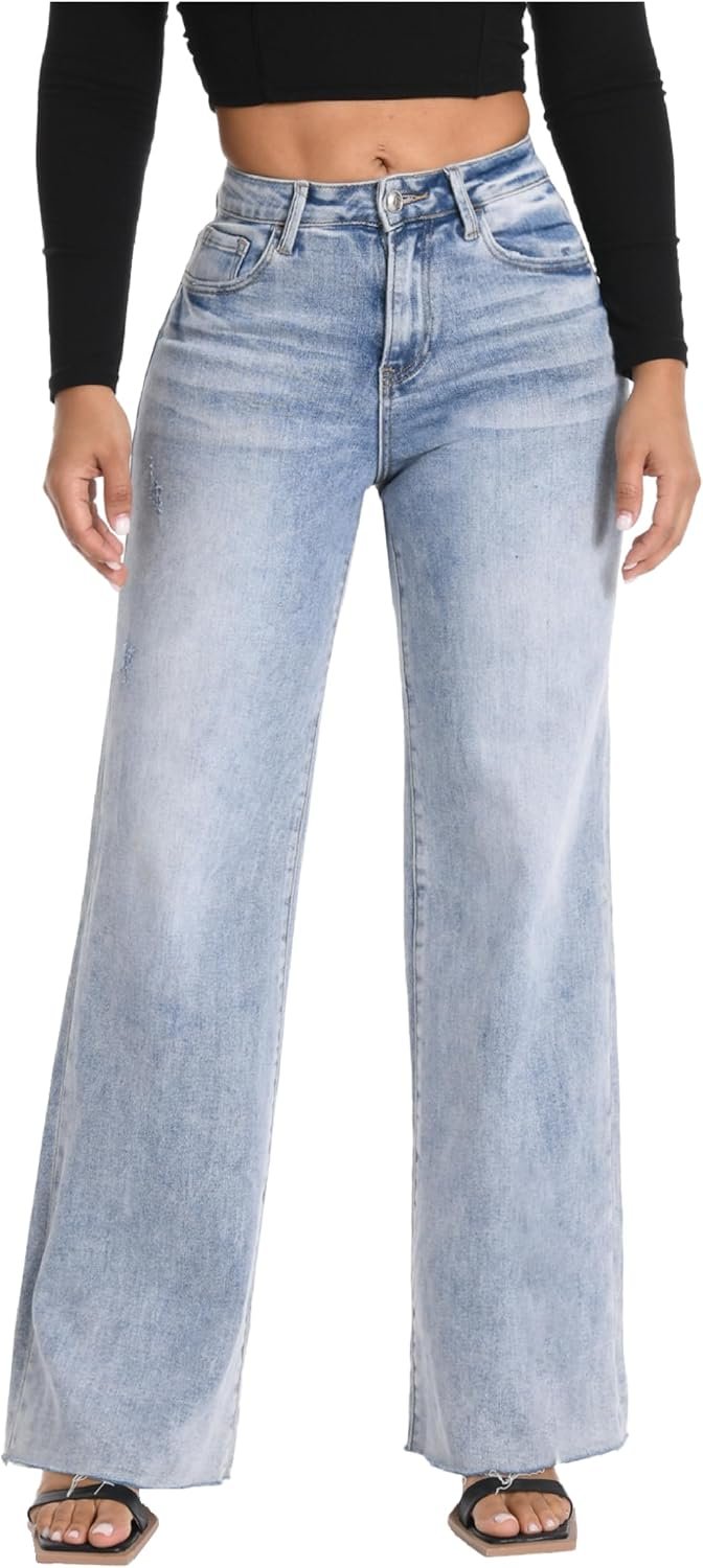 ONESO Wide Leg Jeans for Women High Waisted Stretchy Baggy Denim Pants