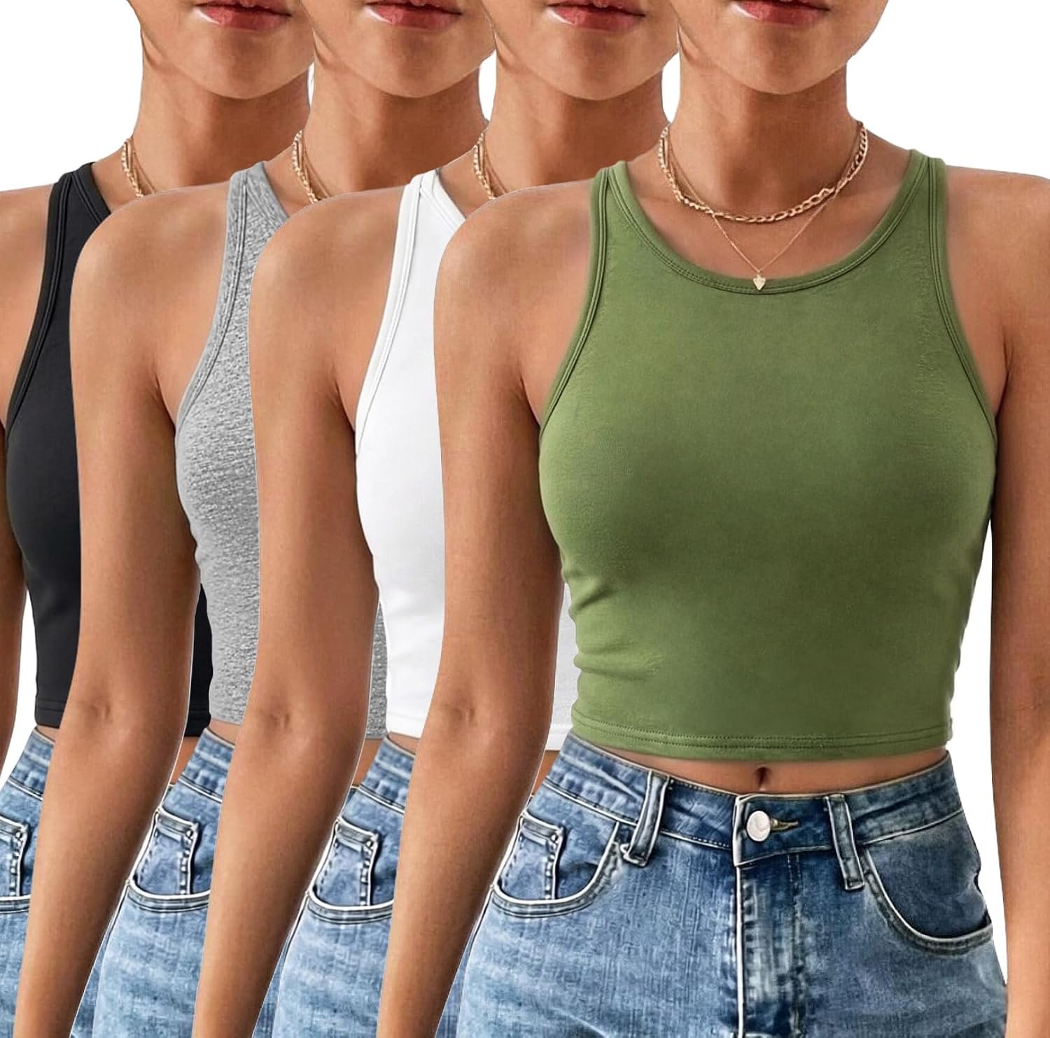 Kole Meego 4 Pack Tank Tops for Women Crop Tops Workout Cropped High Neck