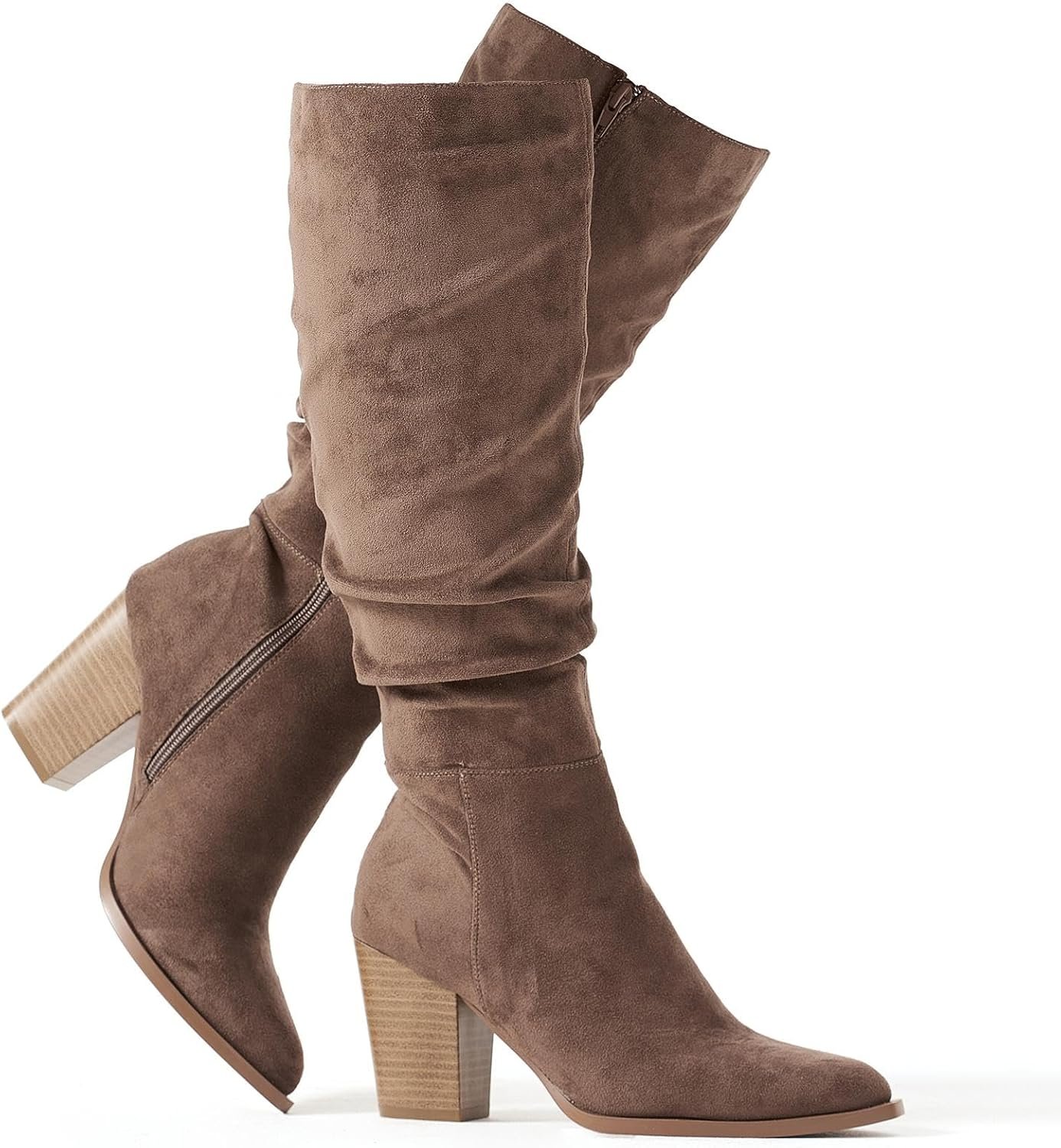 Putu Women’s Knee High Boots Faux Suede Tall Boots Heeled Slouchy Boots