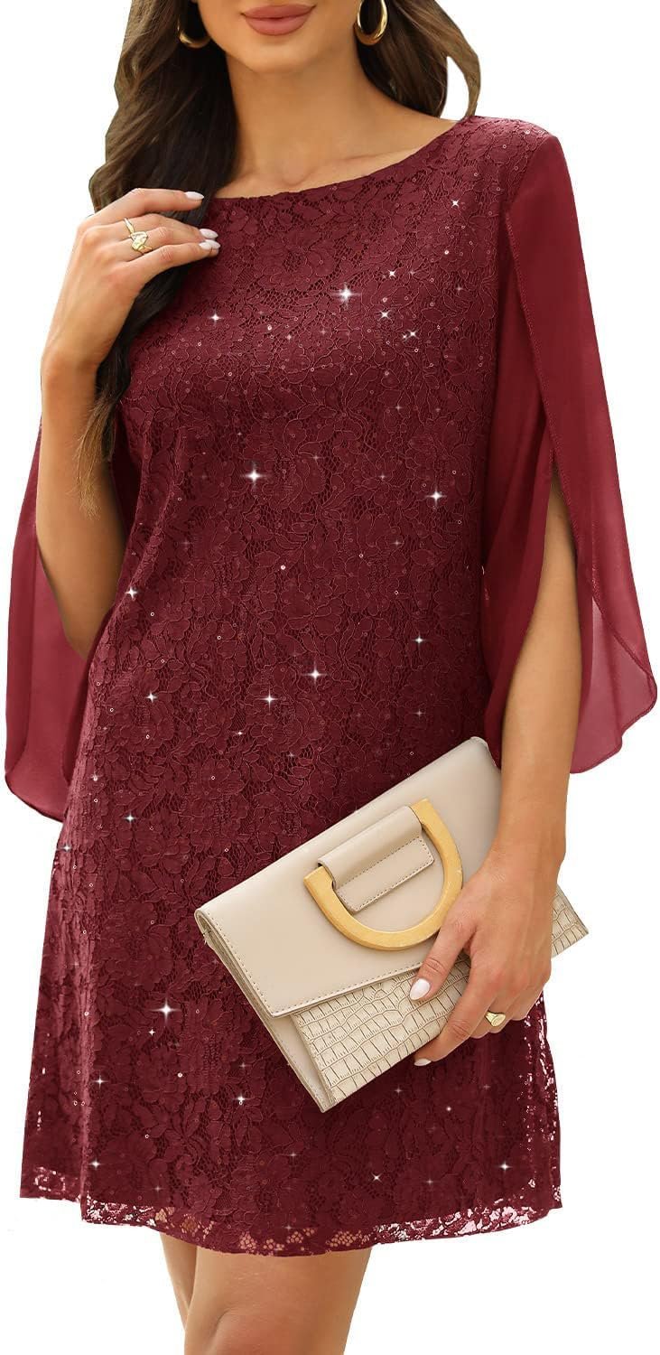 COOAN Wedding Guest Cocktail & Formal Dresses for Women – Lace Sequin Dress