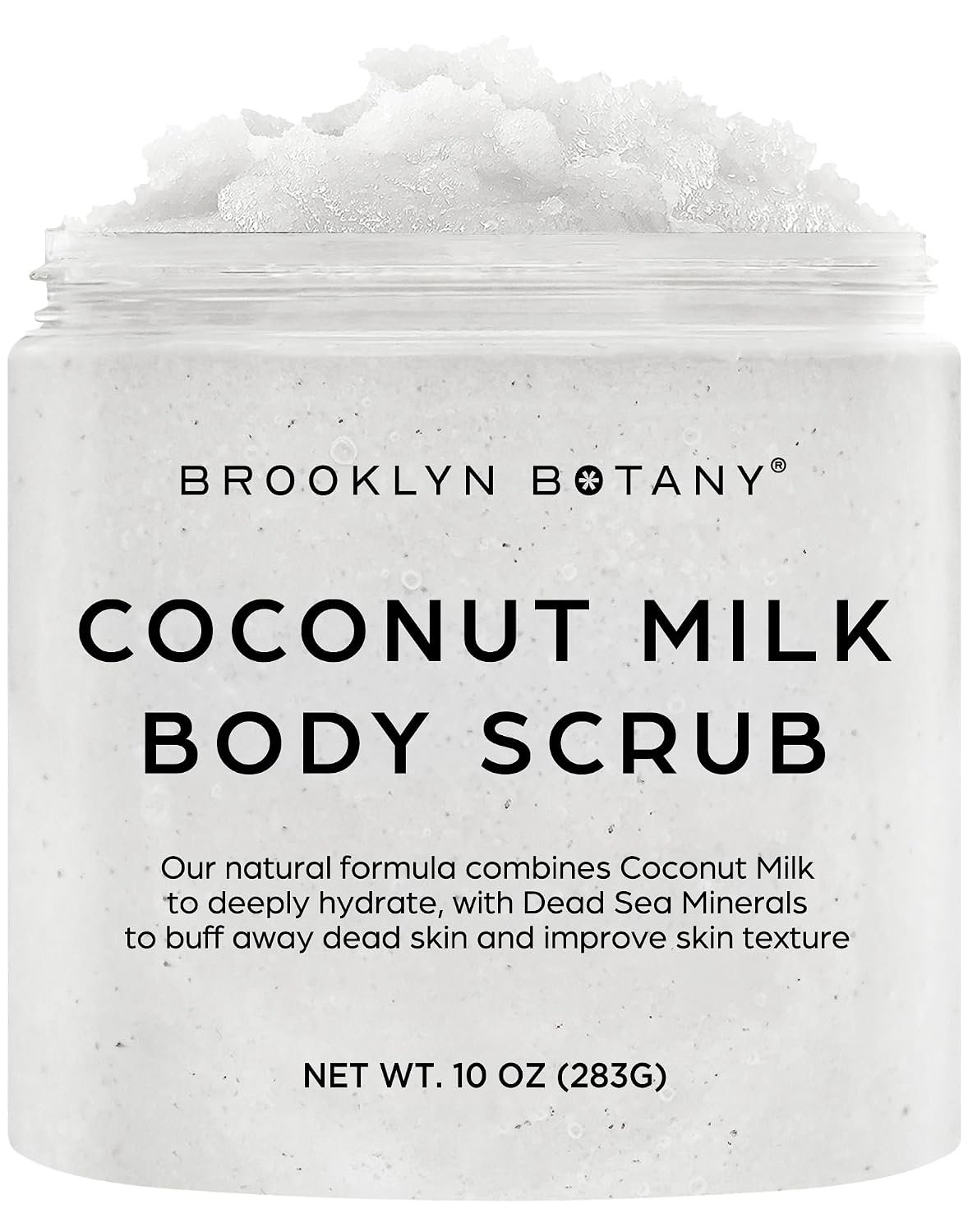 Brooklyn Botany Coconut Milk Body Scrub – Moisturizing and Exfoliating Body, Face, Hand, Foot Scrub – Fights Stretch Marks, Fine Lines, Wrinkles – Great Gifts for Women & Men – 10 oz