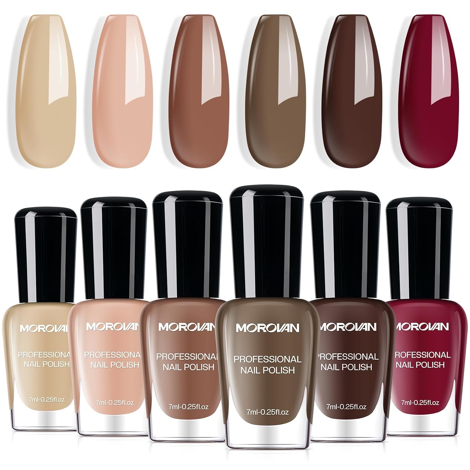 Morovan Brown Nail Polish Set: Nude Dark Chocolate Nail Polish Kit Regular Air Quick Dry Autumn Fingernail Polish Pack for Women Nail Art Christmas Gift Holiday Party