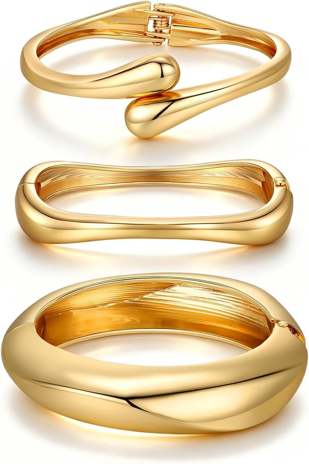 Chunky Gold Bangle Bracelets for Women Trendy 14K Gold Plated Cuff Bracelets Stack, Dainty Gold Bracelet Sets Non Tarnish Fashion Jewelry Gift
