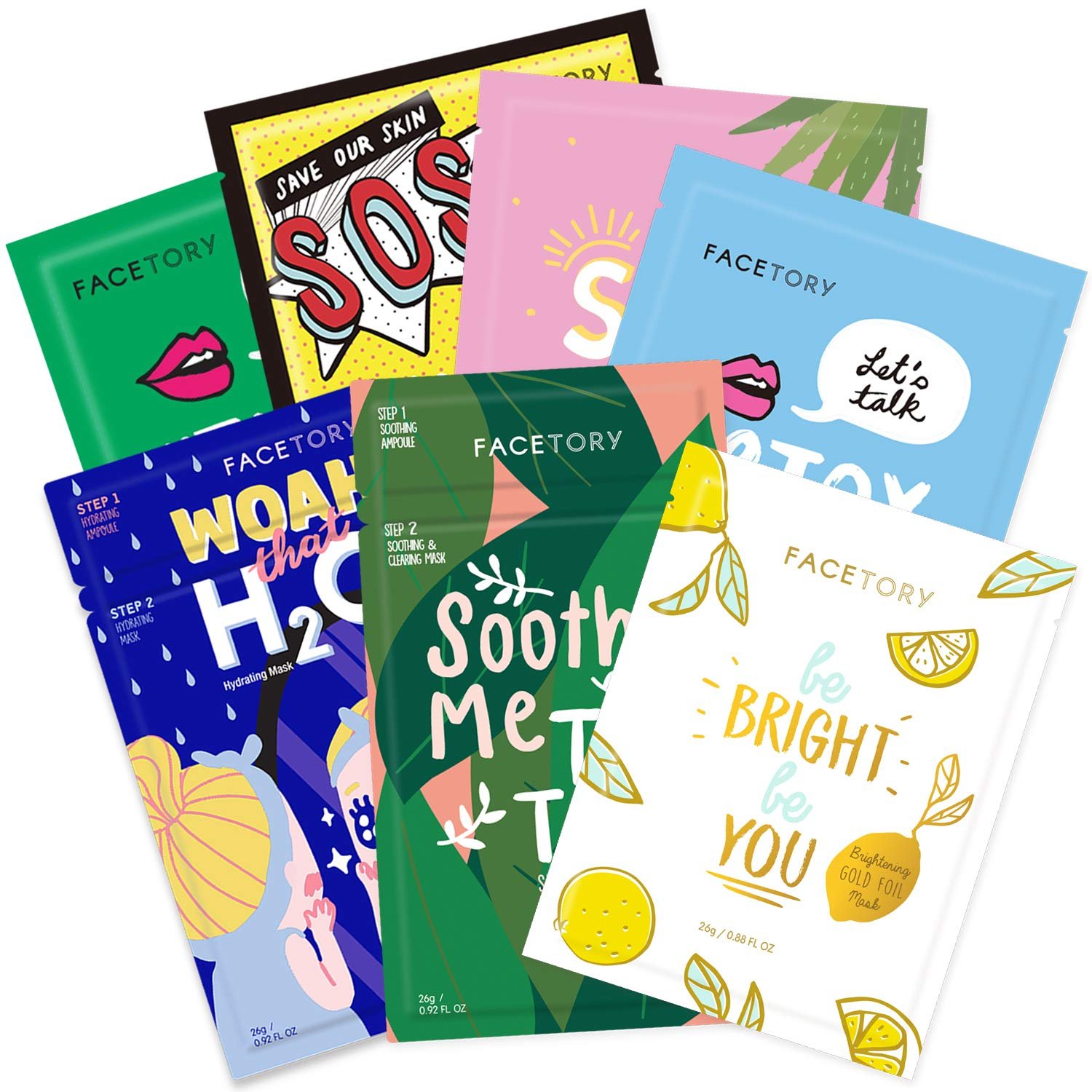 FACETORY Best of 7 Korean Face Mask Variety Pack, Radiance & Dewy Glow