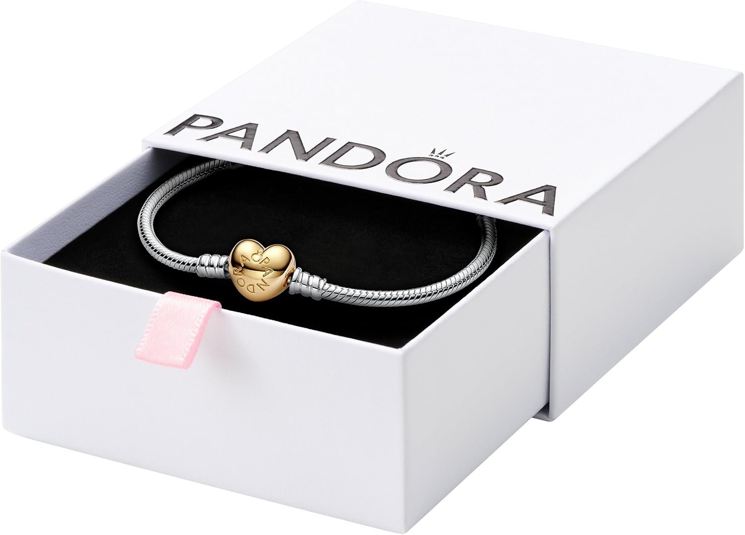 PANDORA Heart Clasp Snake Chain Bracelet – Heart Clasp – Romantic Jewelry for Her with Gift Box – Compatible Moments Charms